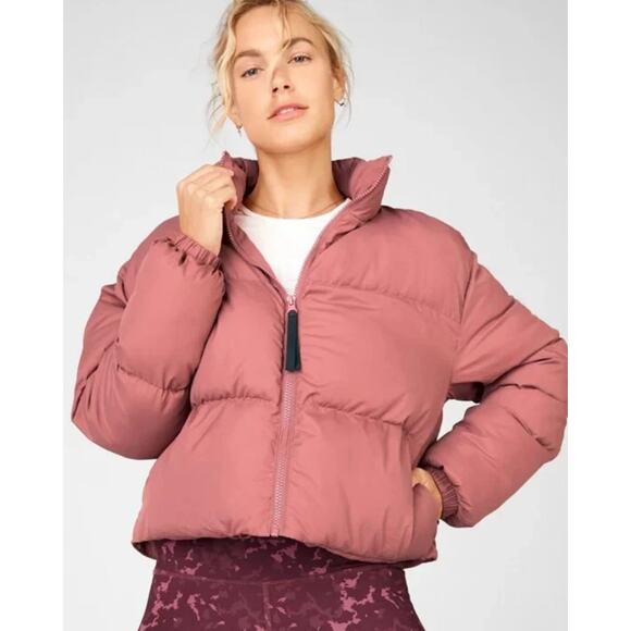 Fabletics Wander Cropped Puffer Jacket Coat Womens XS Cherry Mocha - Picture 1 of 7